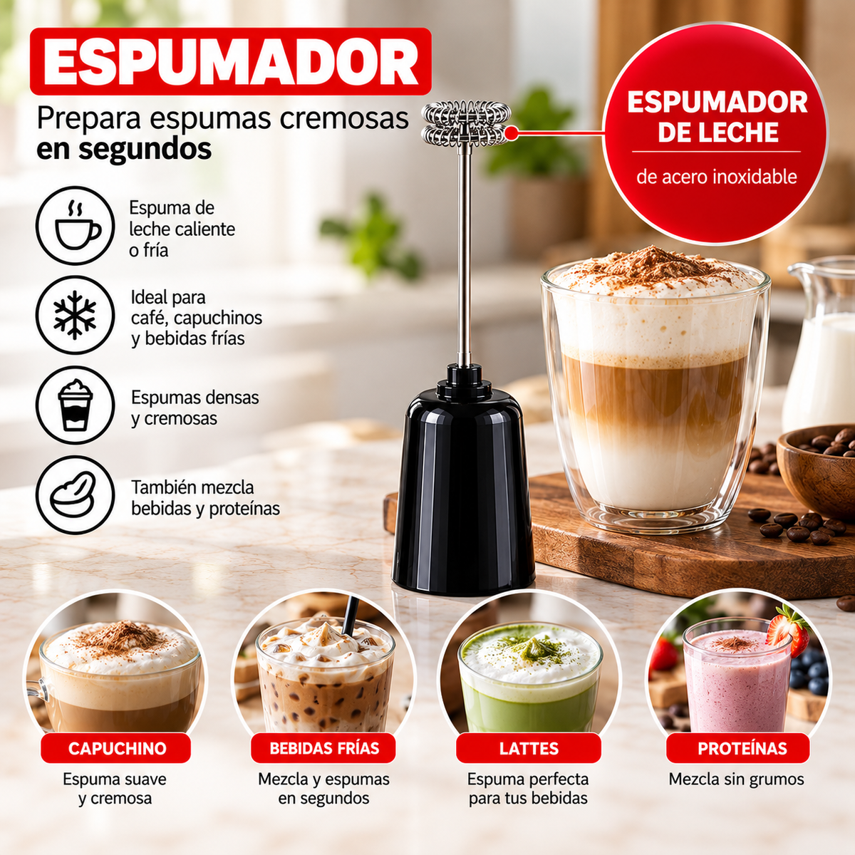 Batidora de Mano LEZA Combo 4 en 1 + Ebook de 60 recetas