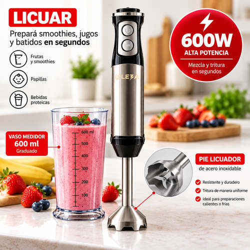 Batidora de Mano LEZA Combo 4 en 1 + Ebook de 60 recetas