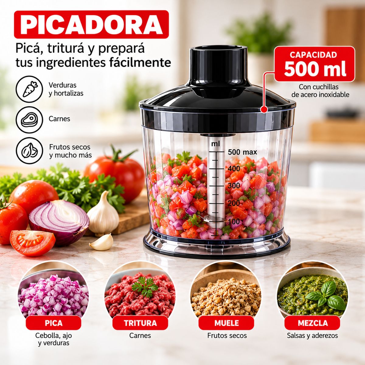 Batidora de Mano LEZA Combo 4 en 1 + Ebook de 60 recetas