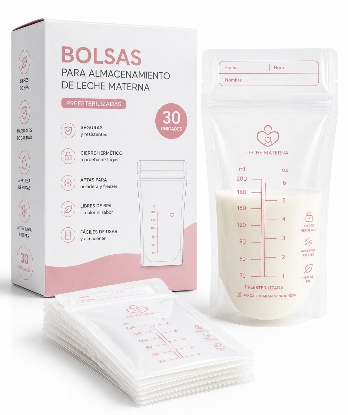 30 Bolsas para Almacenamiento de Leche Materna
